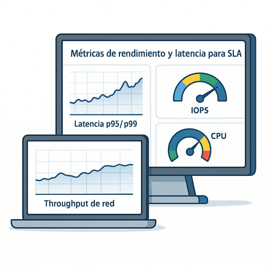 métricas de latencia y rendimiento para SLA de servidor cloud
