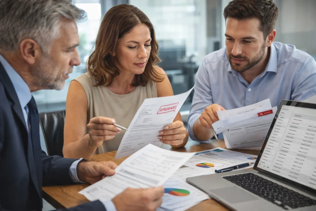 equipo administrativo revisando aprobaciones y evidencias por correo