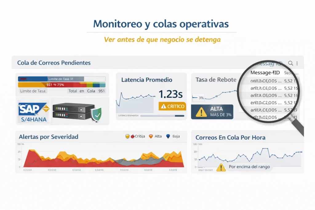 correo empresarial conectado a SAP con colas, reintentos y monitoreo