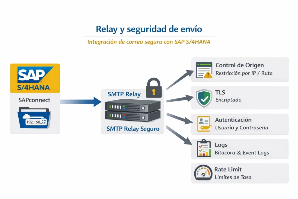 integración de correo con SAP S/4HANA mediante SMTP relay seguro