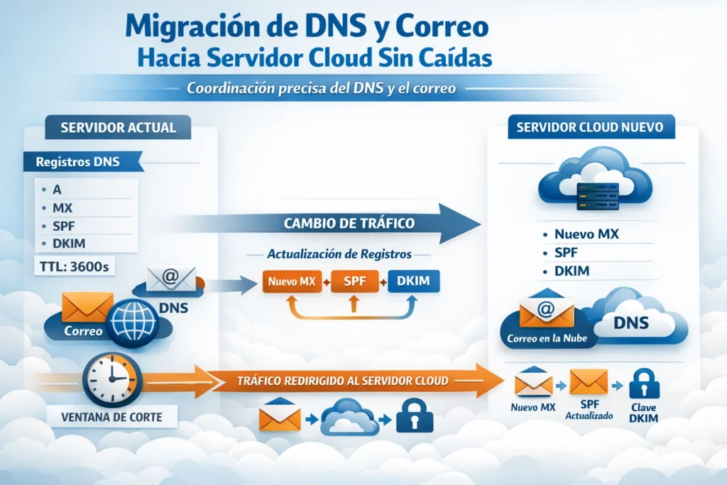 migración de DNS y correo hacia servidor cloud sin caídas