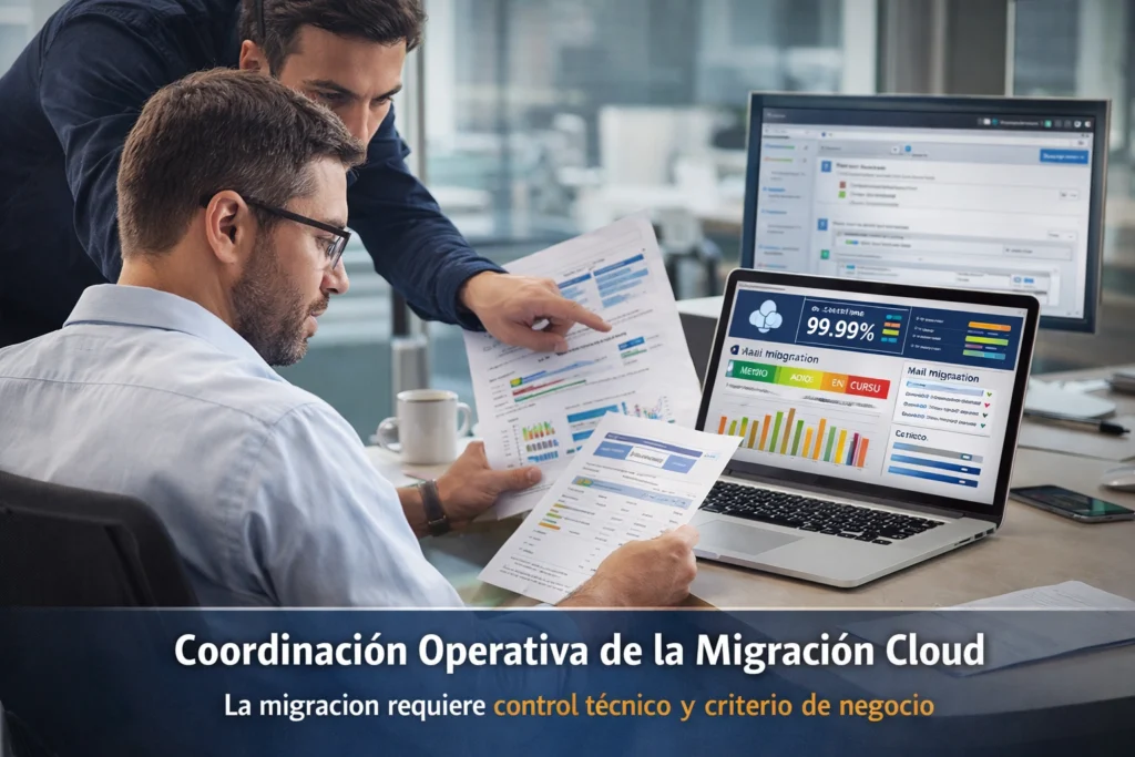 equipo técnico y administrativo revisando migración cloud empresarial