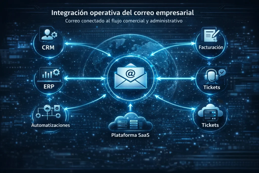 servicio de correo empresarial para plataformas SaaS integrado con ERP, CRM y soporte