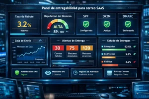 servicio de correo empresarial para plataformas SaaS con panel de entregabilidad y autenticación