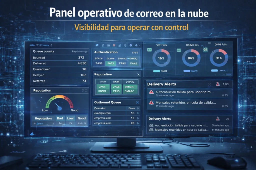 proveedor de correo para sistemas en la nube con panel de entregabilidad y autenticación