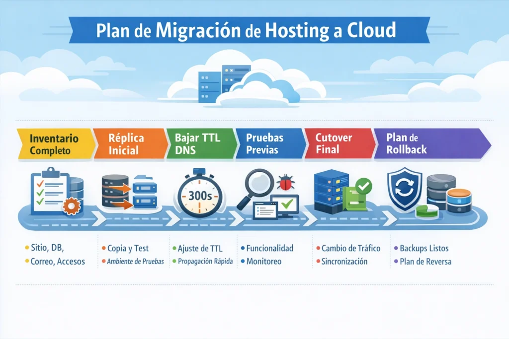 migrar de hosting a servidor cloud con checklist de preparación y corte