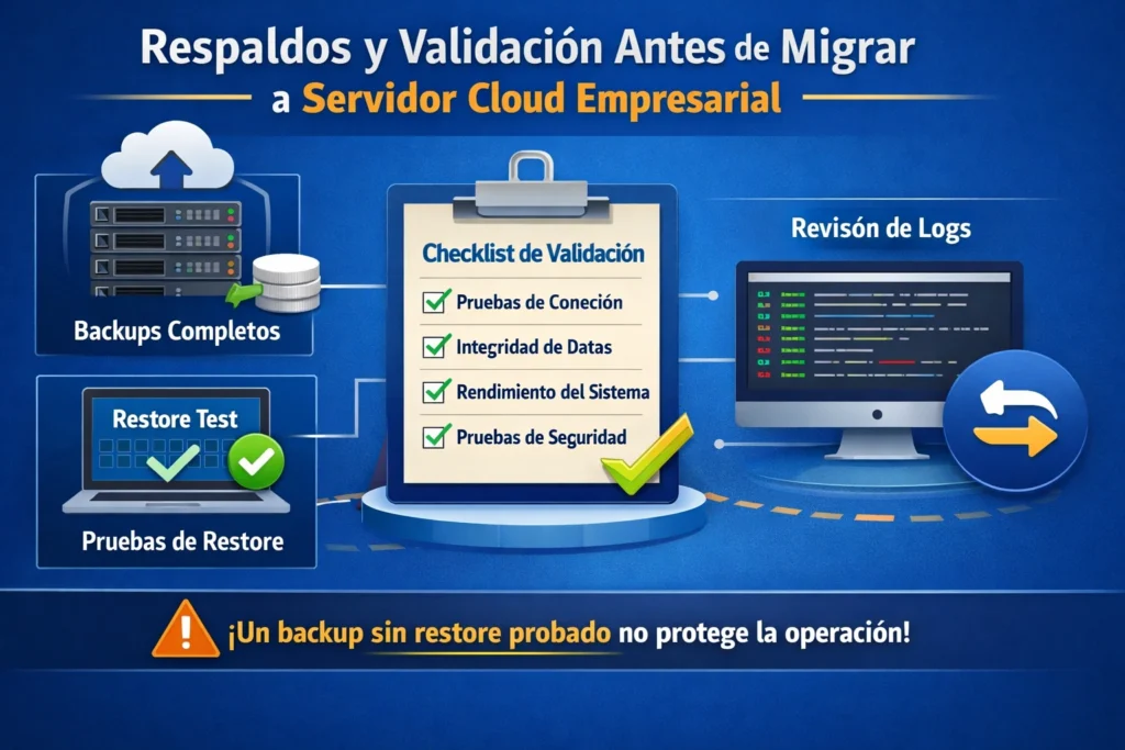 respaldos y validación antes de migrar a servidor cloud empresarial