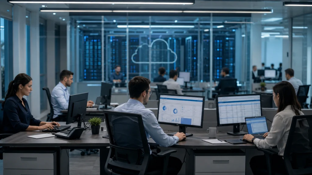 Servidor cloud para ERP con múltiples usuarios trabajando de forma simultánea