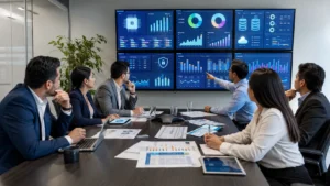 Equipo empresarial comparando proveedores de servidores cloud